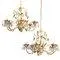 French Six-Arm Tôle Chandeliers with Floral Motif and Glass Droplets, 1960s, Set of 2