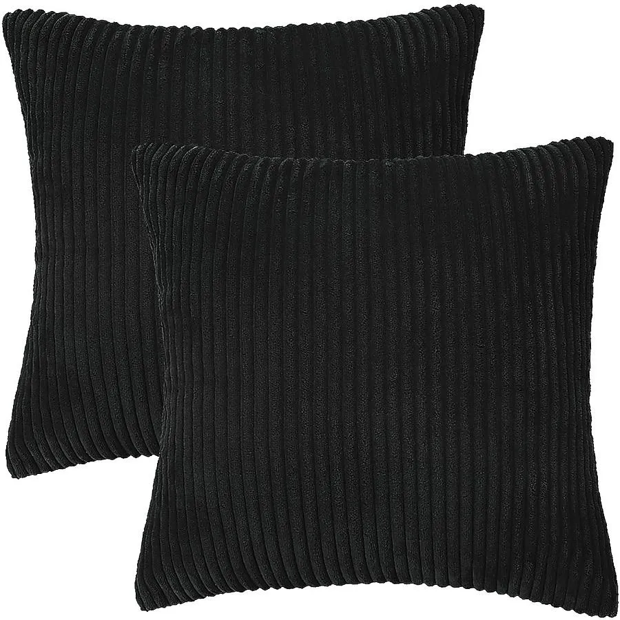 Unique Bargains 2pcs Soft Corduroy Throw Pillow Cover 18 x 18 Inch Striped Cushion Cover Throw Pillowcase for Sofa Couch Bedding Livingroom Car Seat Home Black