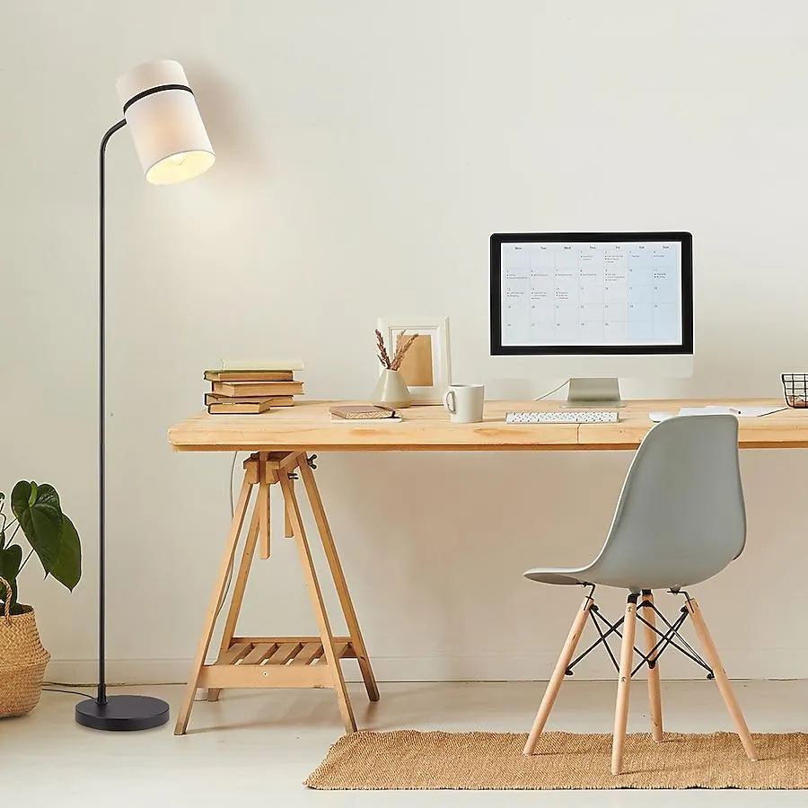 Globe Electric 9.5-in Matte Black Standard Floor Lamp with Fabric Shade