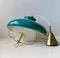 Danish Modern Brass Pendant Lamp with Green Shade from Lyfa, 1960s