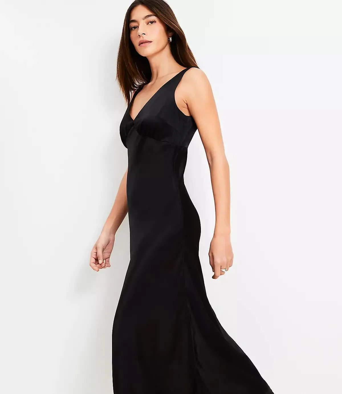 Satin Double V Bias Midi Dress