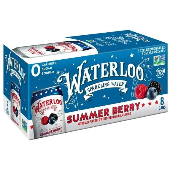 Waterloo Sparkling Water, Summer Berry, 12 fl oz, 8 pack cans