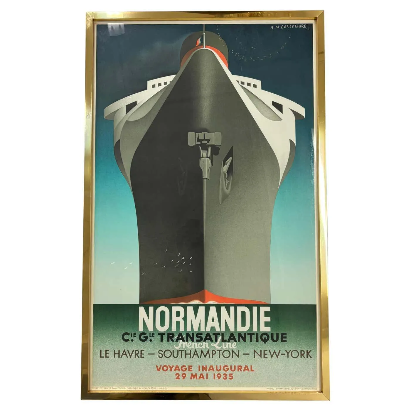 1979 Adolphe Mouron Cassandre Normandie Vintage Poster. Print Made in Paris