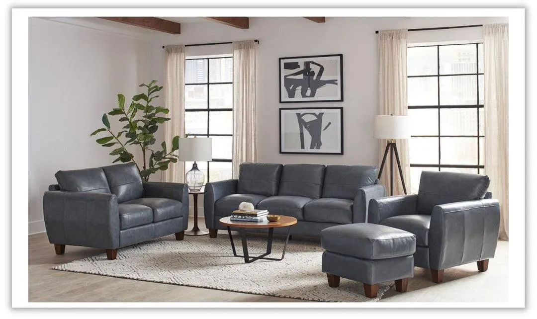 Leather Italia Traverse 3-Seater Blue Leather Sofa