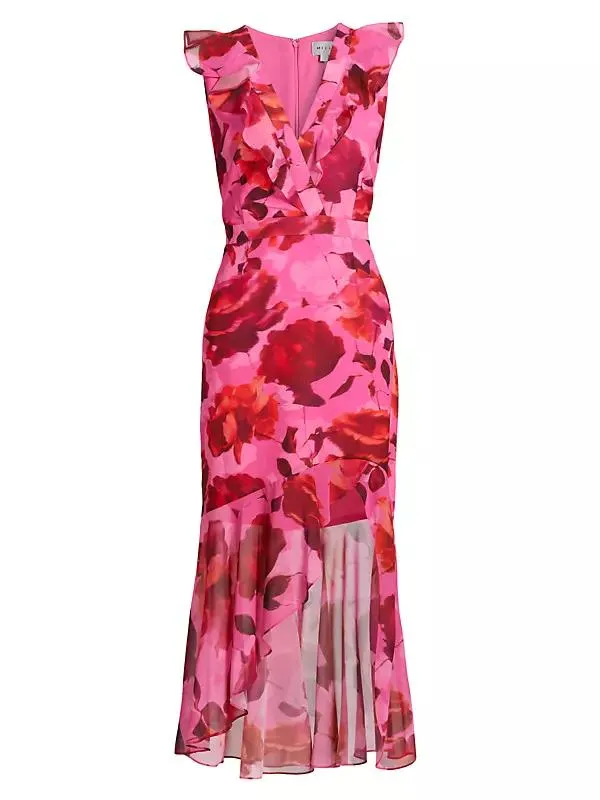 Nanci Blurred Blossom Ruffle Cocktail Dress