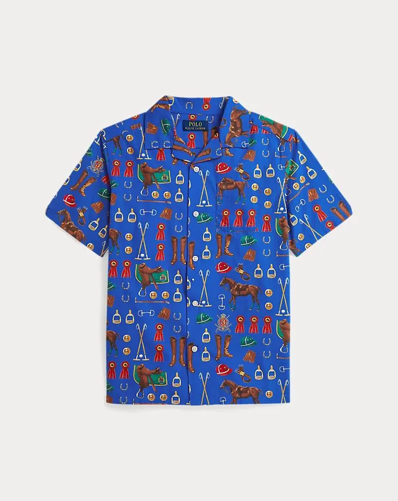 Equestrian-Print Cotton Camp Shirt