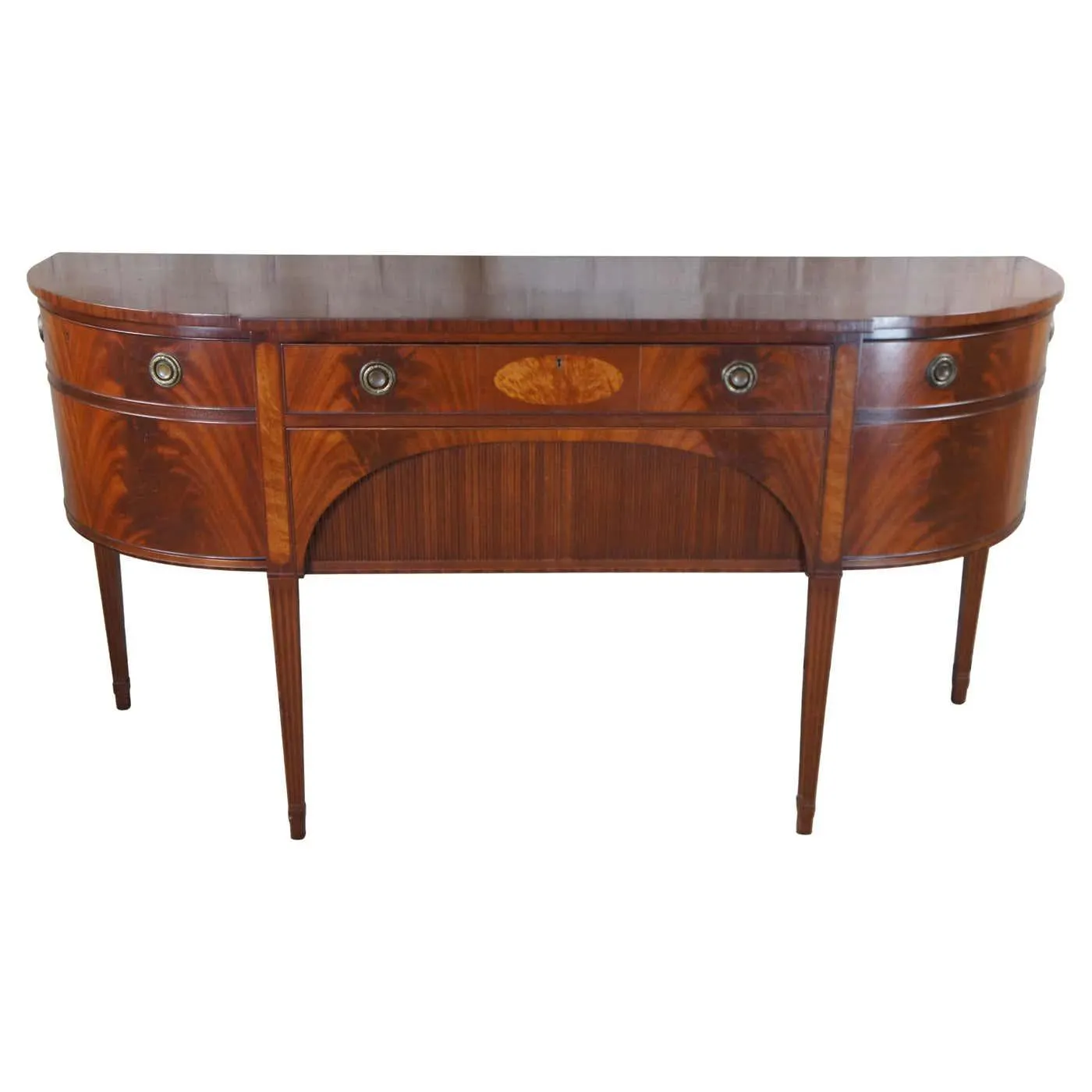 Schmieg & Kotzian Hepplewhite Style Demilune Flame Mahogany Buffet Sideboard 72"