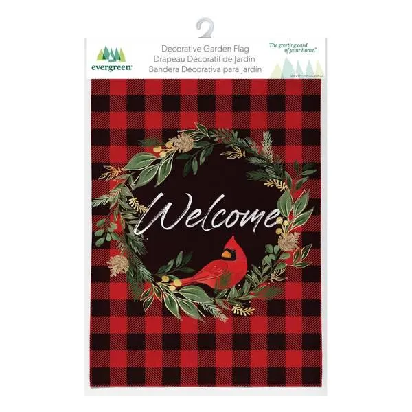 Welcoming Cardinal Wreath Burlap Flag