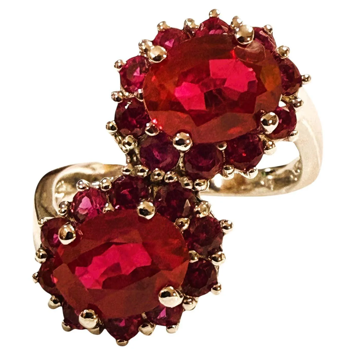 New 3.50 Carat Red Sapphire & Diamond Cut Sapphire Sterling Ring Size 6.25