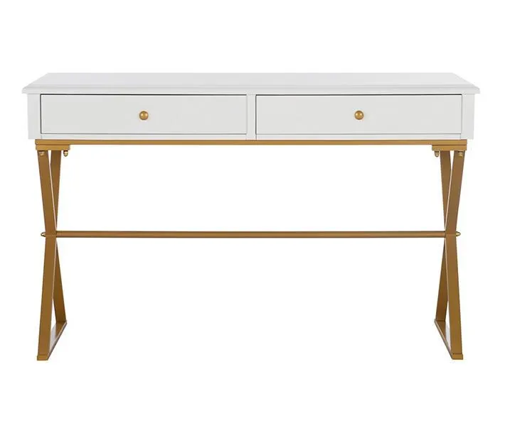 Glam White & Gold 2-Drawer Campaign Desk