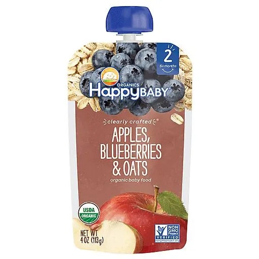 Happy Baby Organics Non-GMO Apples Blueberries & Oats Stage 2 Baby Food 4 oz bag