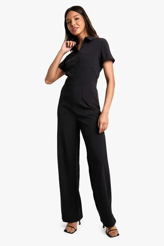 Zip Front Wide Leg Jumpsuit