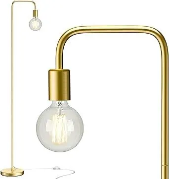QiMH Industrial Floor Lamp with Light Bulb, Metal Standing Tall Modern Brushed Gold Led Living Room Lamp for Home Decor,Bedroom,Reading,Office(E26 Socket,Foot Switch)