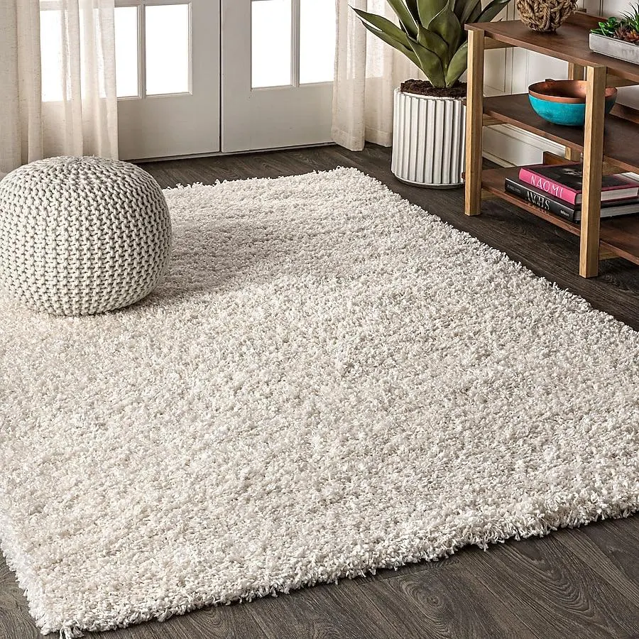 JONATHAN Y MERCER SHAG Plush 8 x 10 (ft) Loomed Cream Rectangular Indoor Solid Mid-Century Modern Area rug Pet Friendly