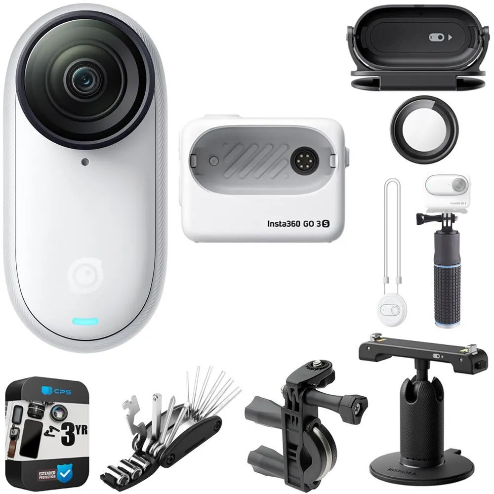 Insta360 GO 3S 128GB Tiny Mighty 4K Action Camera w/ 3Yr Warranty + Bike Accessory Bundle