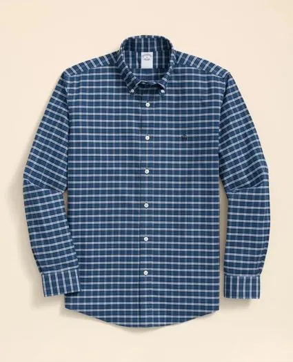 Stretch Cotton Non-Iron Oxford Polo Button Down Collar, Mini Tartan Shirt