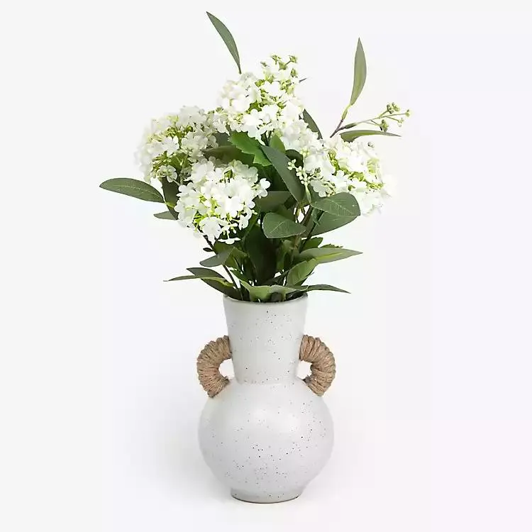 White Geranium Arrangement in Ceramic Vase