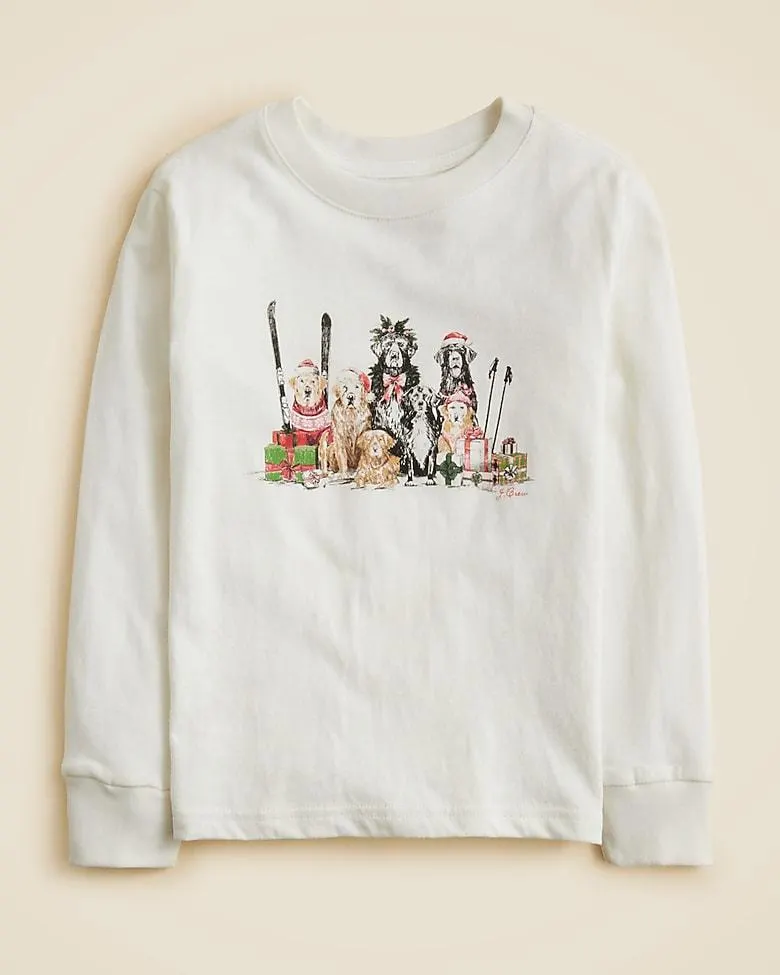 Kids' long-sleeve holiday dogs graphic T-shirt