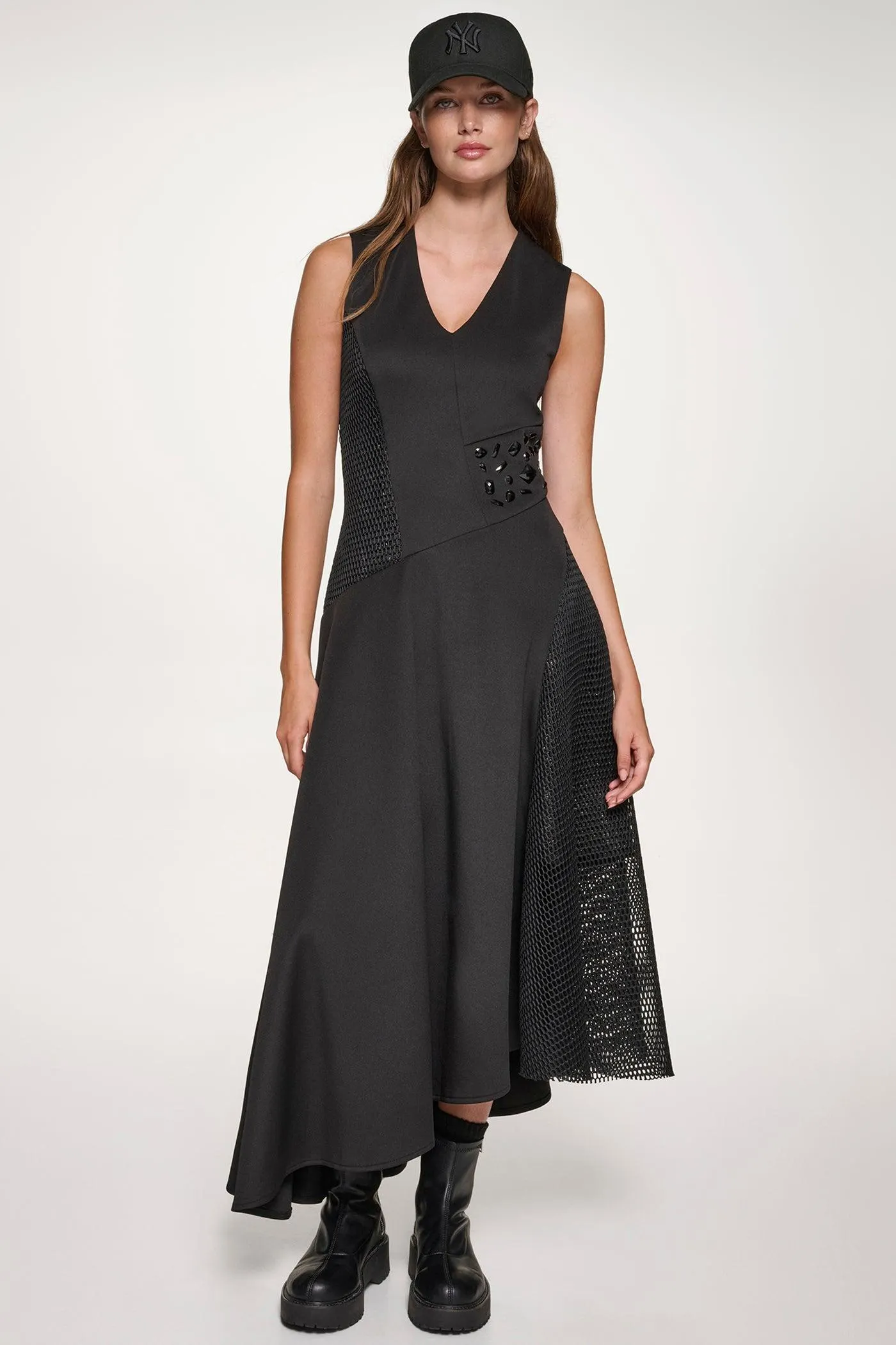 SLEEVELESS MIX MEDIA PANEL DRESS