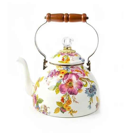 White Flower Market 3 Quart Tea Kettle