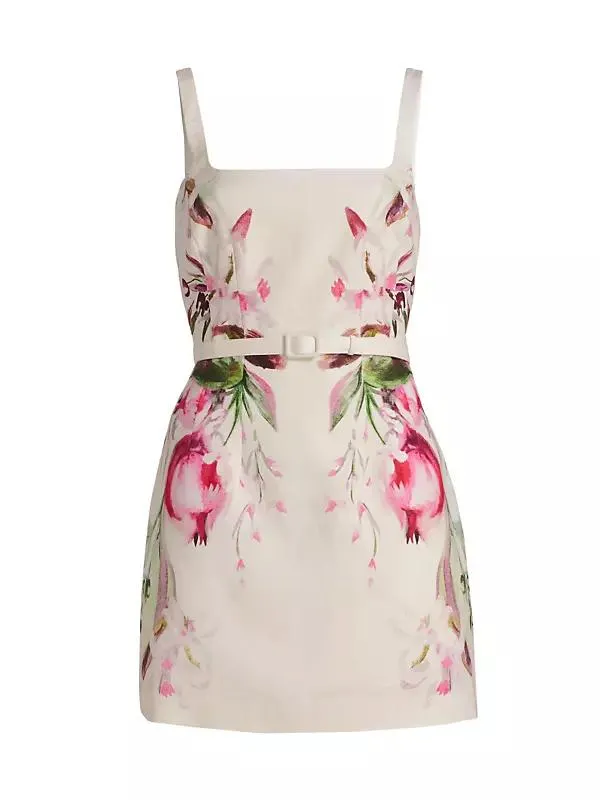 Elissa Floral Linen-Blend Belted Minidress