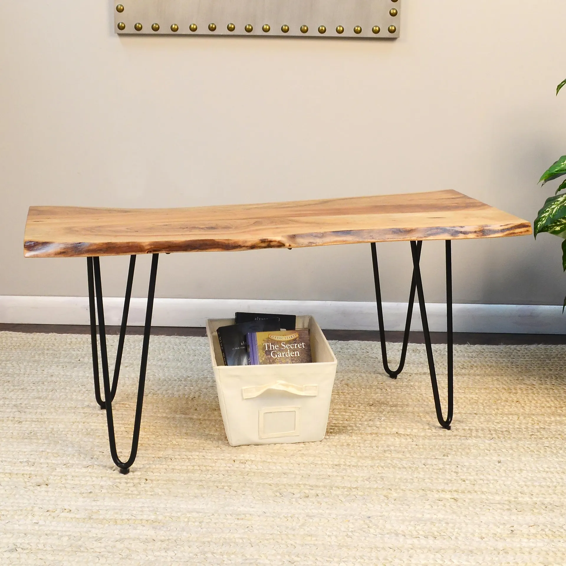 Live Edge Acacia Wood Bench/Table with Hairpin Legs