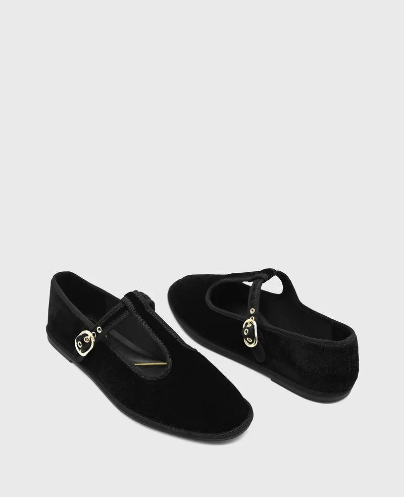 Verona Velvet T-Strap Mary Jane Flat