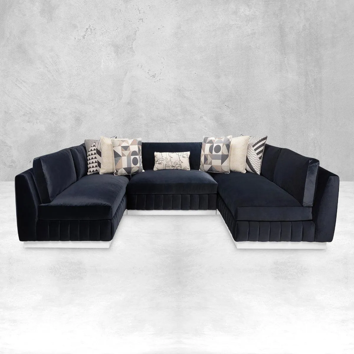 Ibiza U-Sectional in Ink Blue Velvet