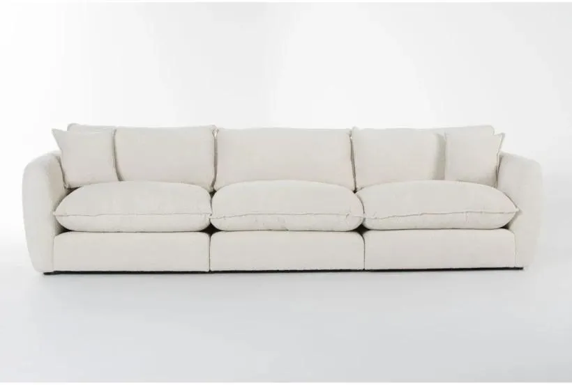 Ruby Cream Beige Natural Boucle Fabric Modular 3 Piece 134" Sofa | Loose Reversible Back