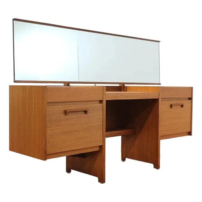 1960s Mid Century Modern Teak Vintage Vanity Dresser Desk Danish Style