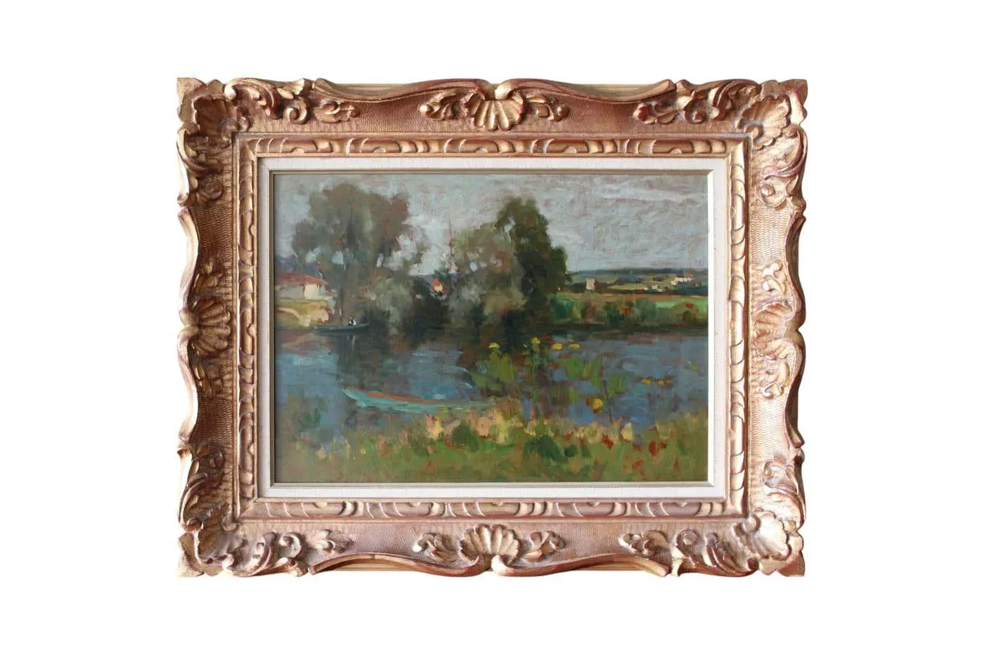 Unknown Vintage French landscape oil painting, mid-century impressionist oil painting 1940's