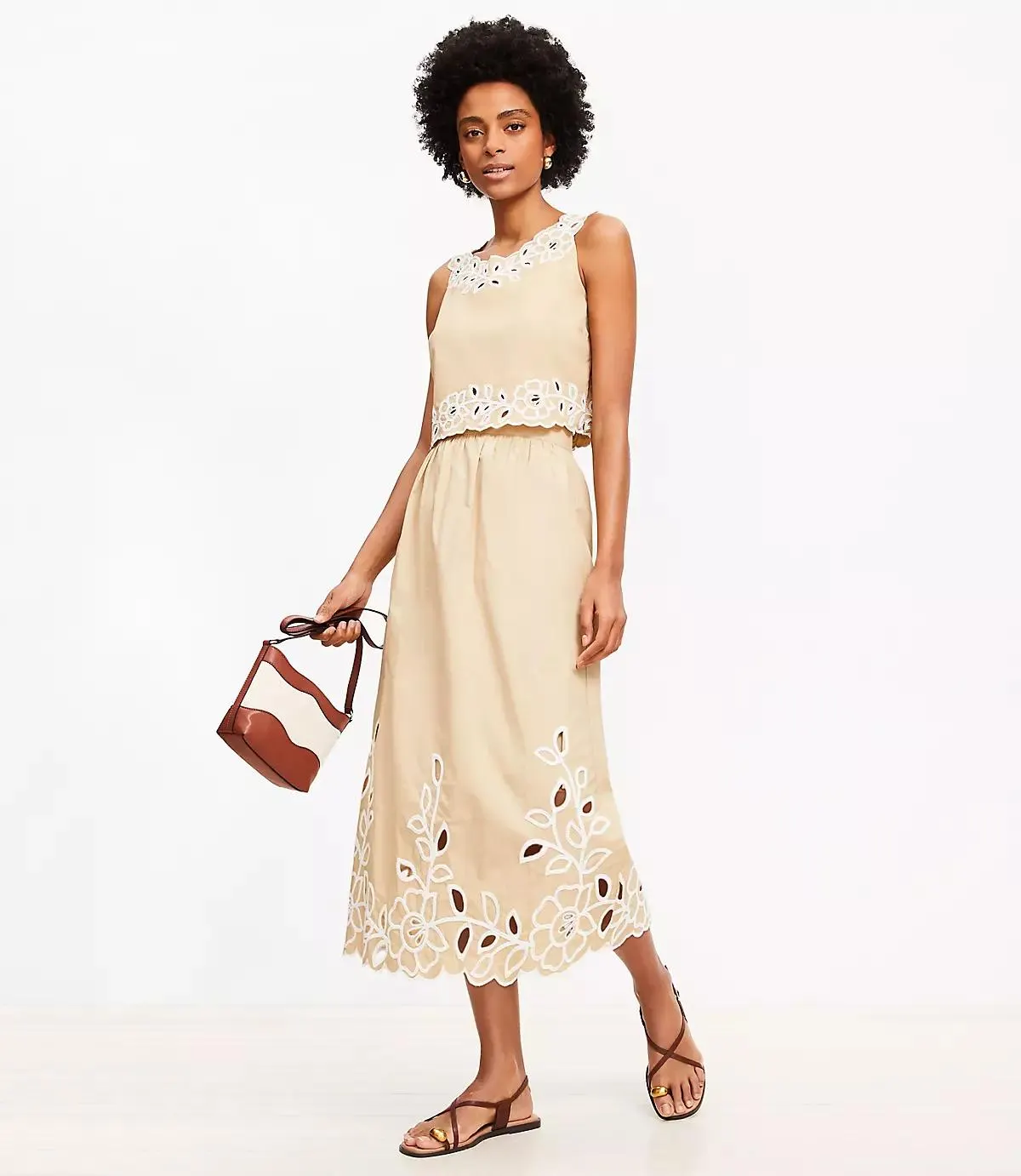 Floral Eyelet Poplin Midi Skirt