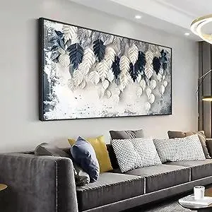 Wall Art Leaf Botanical White and Blue Modern Artwork Canvas Painting for Living Room Bedroom Dining Room Home Office Decor 20"x40" with Framed