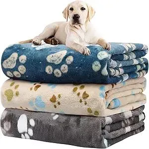 Rezutan 1 Pack 3 Blankets for Dogs, Dog Blanket for Large & Medium Pet Cat, Premium Soft Fluffy Suitable for Dog Kennels & Beds, Sofas, Gifts Puppy Essentials, 41x31inch, Gray/Blue/Beige