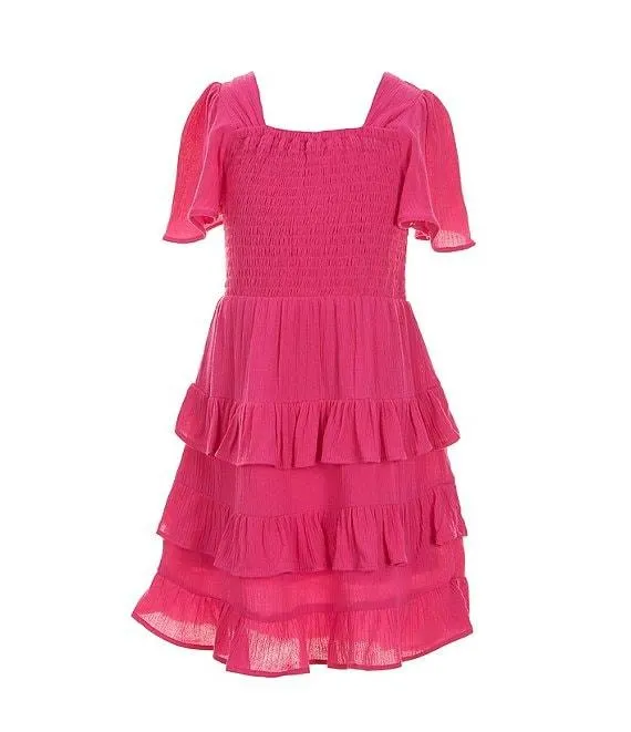 Little Girls 2T-6X Short Sleeve Smocked Tiered Dress