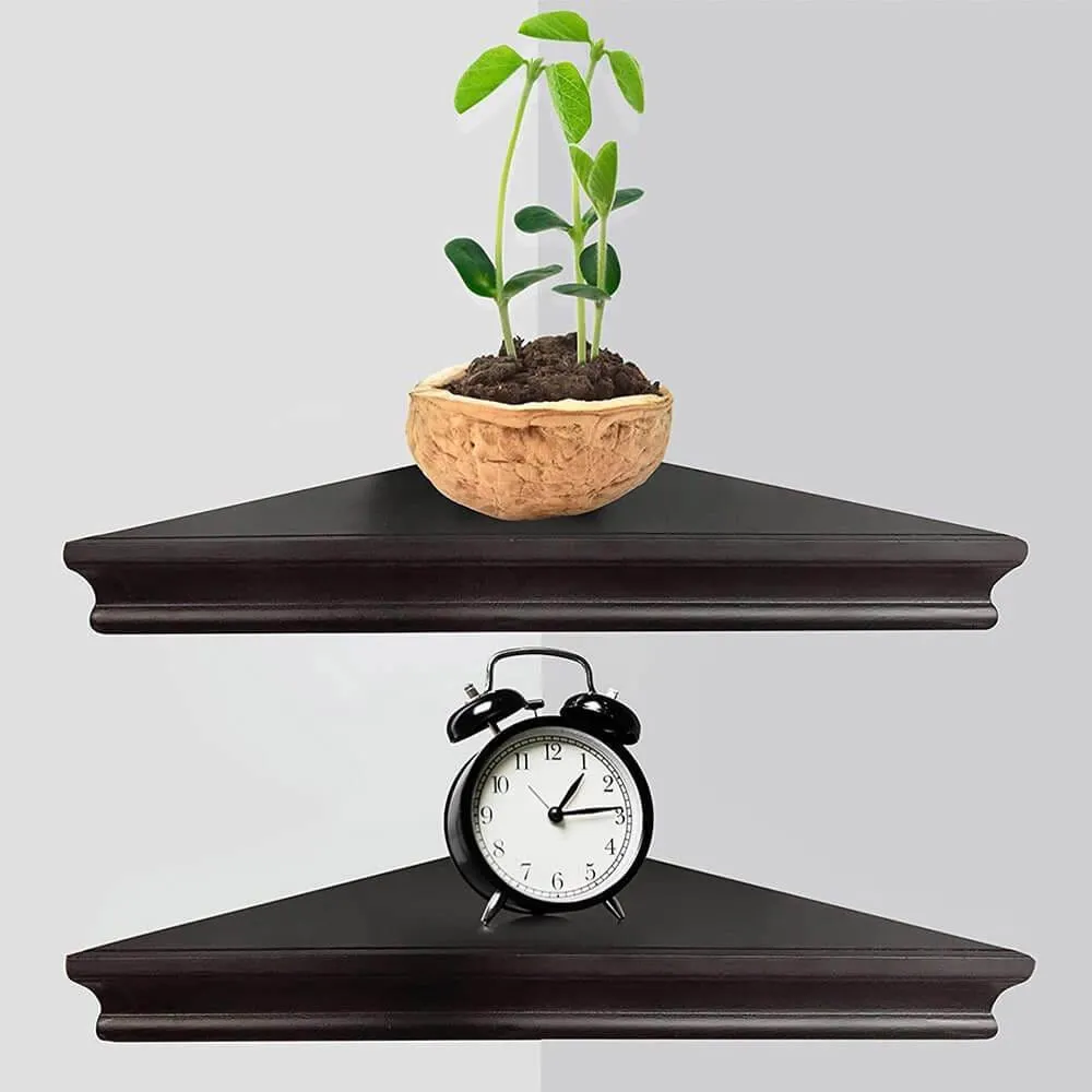 Greenco Floating Concealed Corner Shelves, Set of 2, Espresso