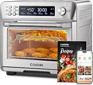 COSORI Smart 12-in-1 Air Fryer Toaster Oven Combo, Airfryer Convection Oven Countertop, Bake, Roast, Reheat, Broiler, Dehydrate, 75 Recipes & 3 Accessories, 26QT, Silver-Stainless Steel