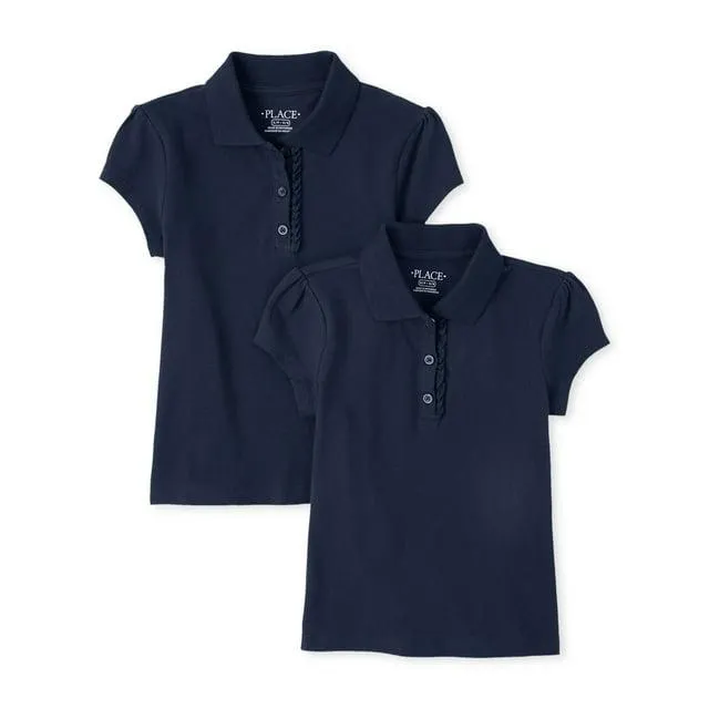 The Children's Place Girls Uniform Short Sleeve Ruffle Polo, 2-Pack, Sizes XS-XXL