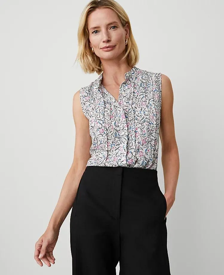 Floral Pintucked Sleeveless Top