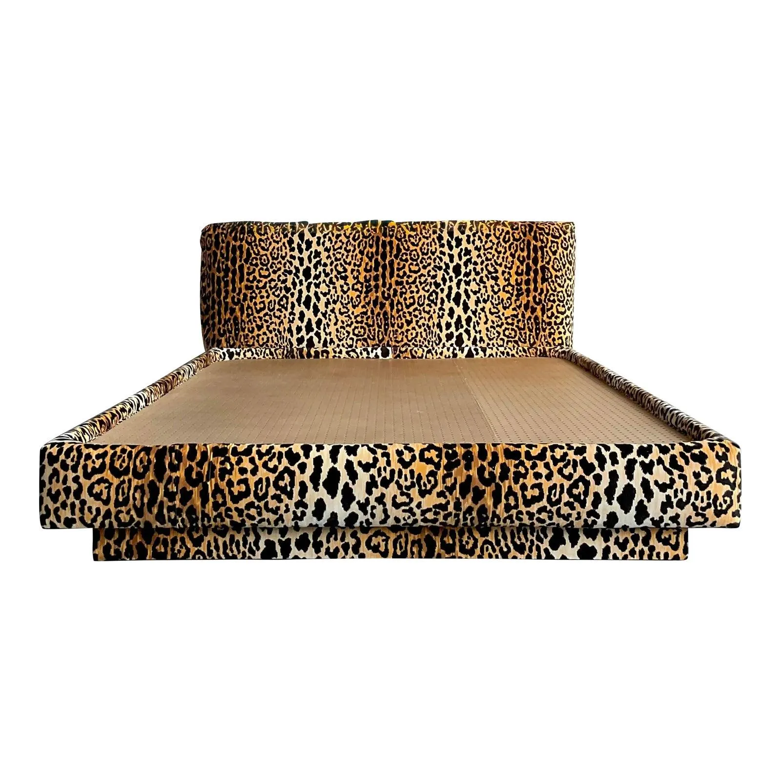 Vintage Boho Leopard Velvet Queen Platform Bed