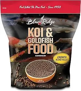 Blue Ridge Koi Fish Food 5lb - Koi Food 3/16” Large and Mini Blend Growth Formula, Goldfish Food, Premium Fish Food for Ponds, Ponds Fish Food, Floating Pond Pellets