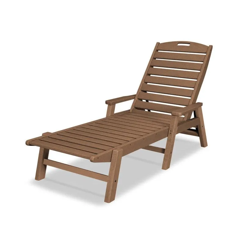 Dark Teak Nautical Chaise Lounge with Arms