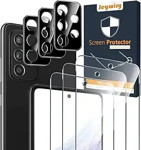 3 Pack Screen Protector Compatible for Samsung Galaxy A53 5G with 3 Pack Camera Lens Protector, Ultra HD Tempered Glass, 9H Hardness, Anti-Scratch, Easy Installation - Case Friendly