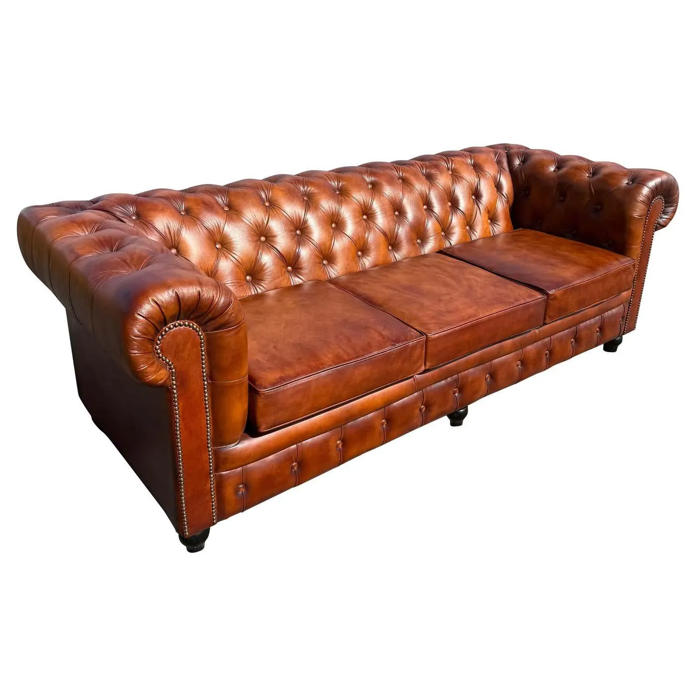 Fantastic 7ft Cigar Brown Leather English-Made Leather Chesterfield Sofa