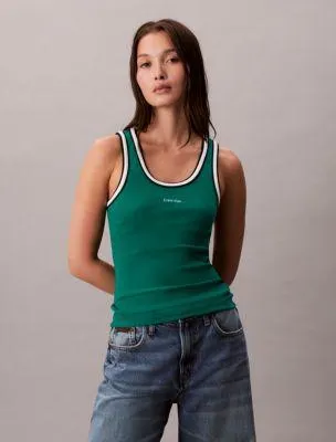 Contrast Trim Ribbed Logo Graphic Tank Top