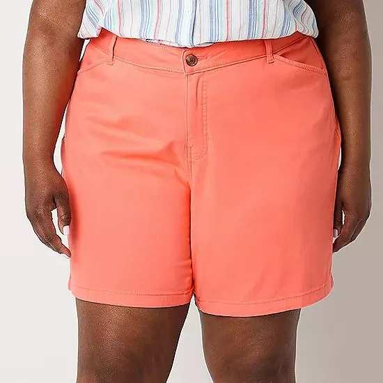 St. John's Bay 8" Womens Mid Rise Chino Short-Plus
