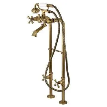Restorers Freestanding Tub Faucet with Supply Lines - Metal Cross