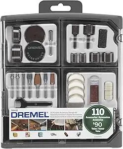 Dremel 709-02 110-Piece All-Purpose Rotary Tool Accessory Kit- Includes a Carving Bit, Sanding Drums, Grinding Stones, Cutting Discs, and a Storage Case, Gray