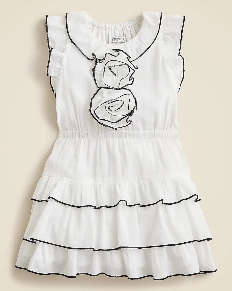 Girls' rosette ruffle-trim dress