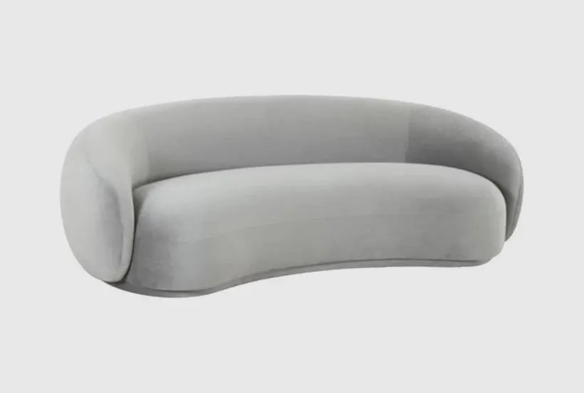 Gene 90" Grey Velvet Fabric Curved Sofa